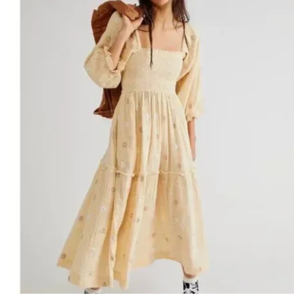 Free People Cream Yellow Floral Maxi Dress